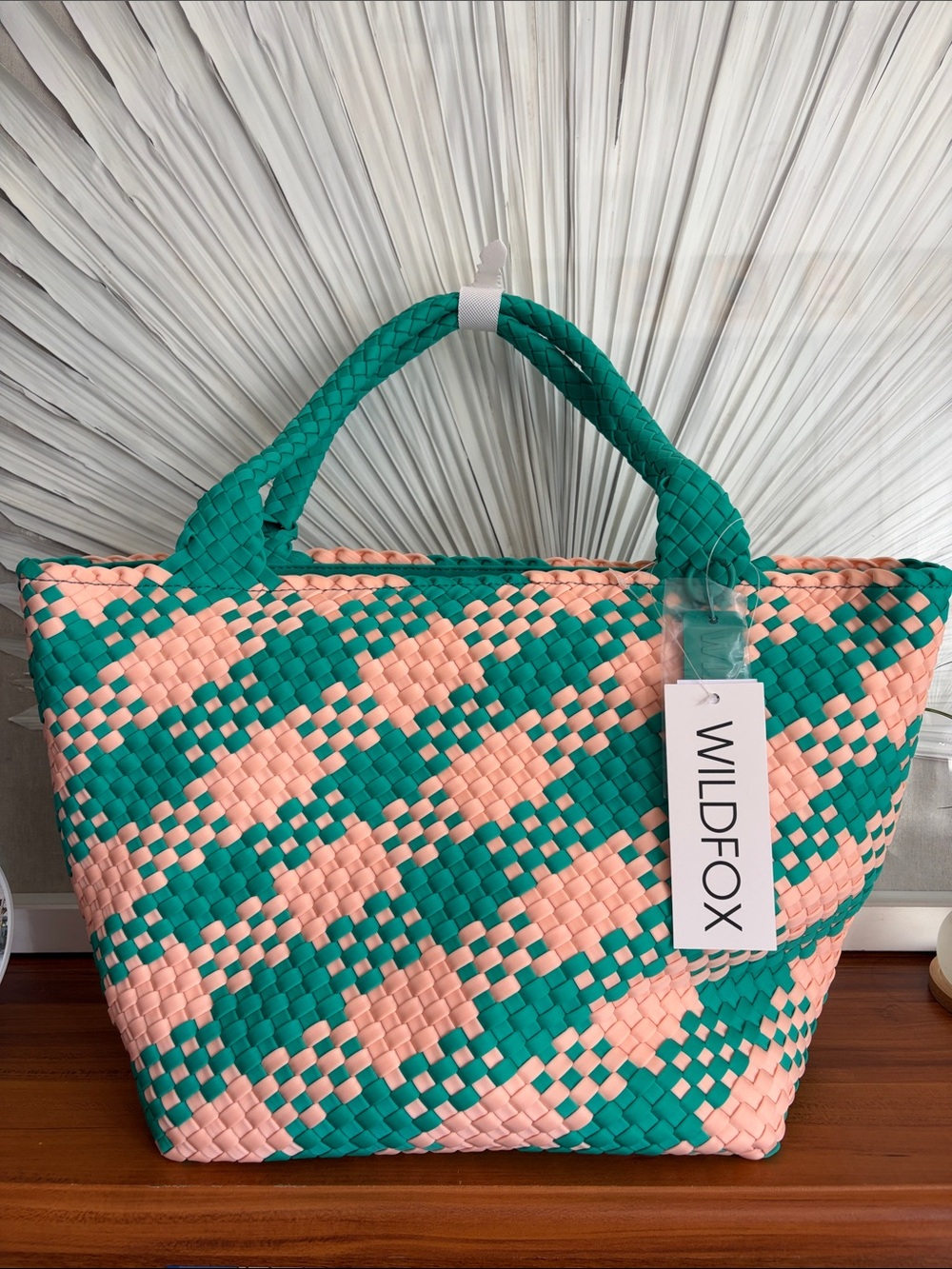 Wildfox Teal and Peach Woven Large 
Tote